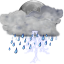 Céu nublado com aguaceiros e tempestades