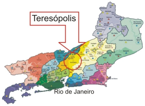 Mapa da localização da cidade de Teresópolis no estado do Rio de Janeiro
