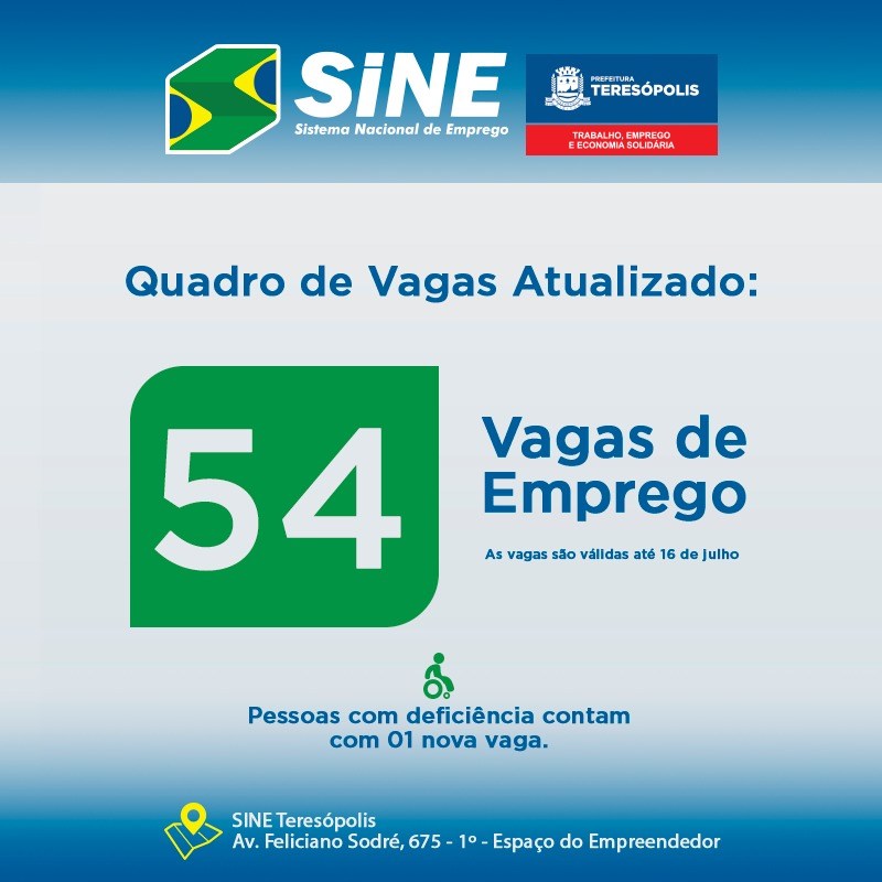 Sine Teresópolis tem 54 vagas de emprego disponíveis