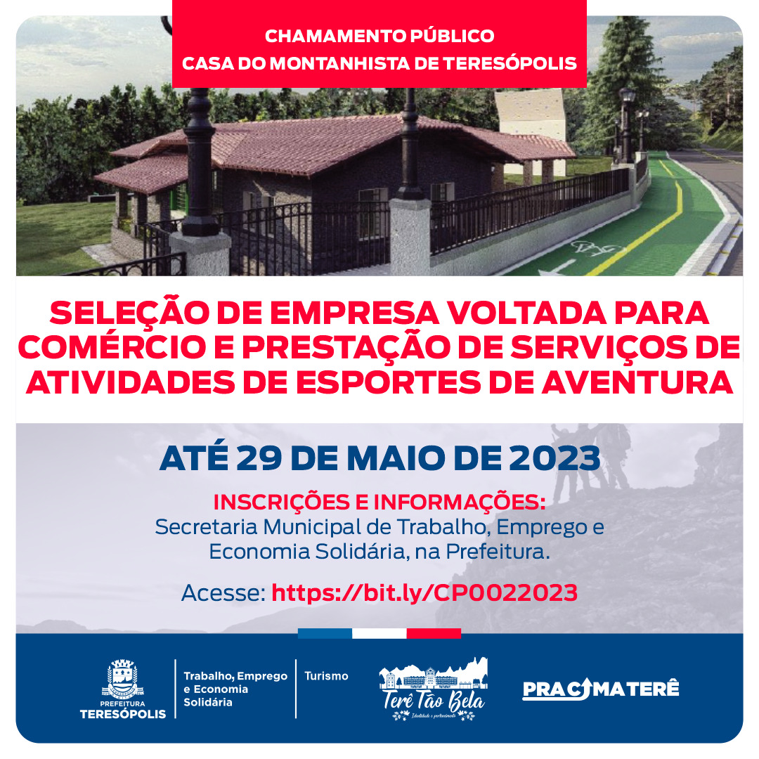 Chamamento Público para empresa voltada para comércio e prestação de serviços de esportes de aventura aberto até 29 de maio