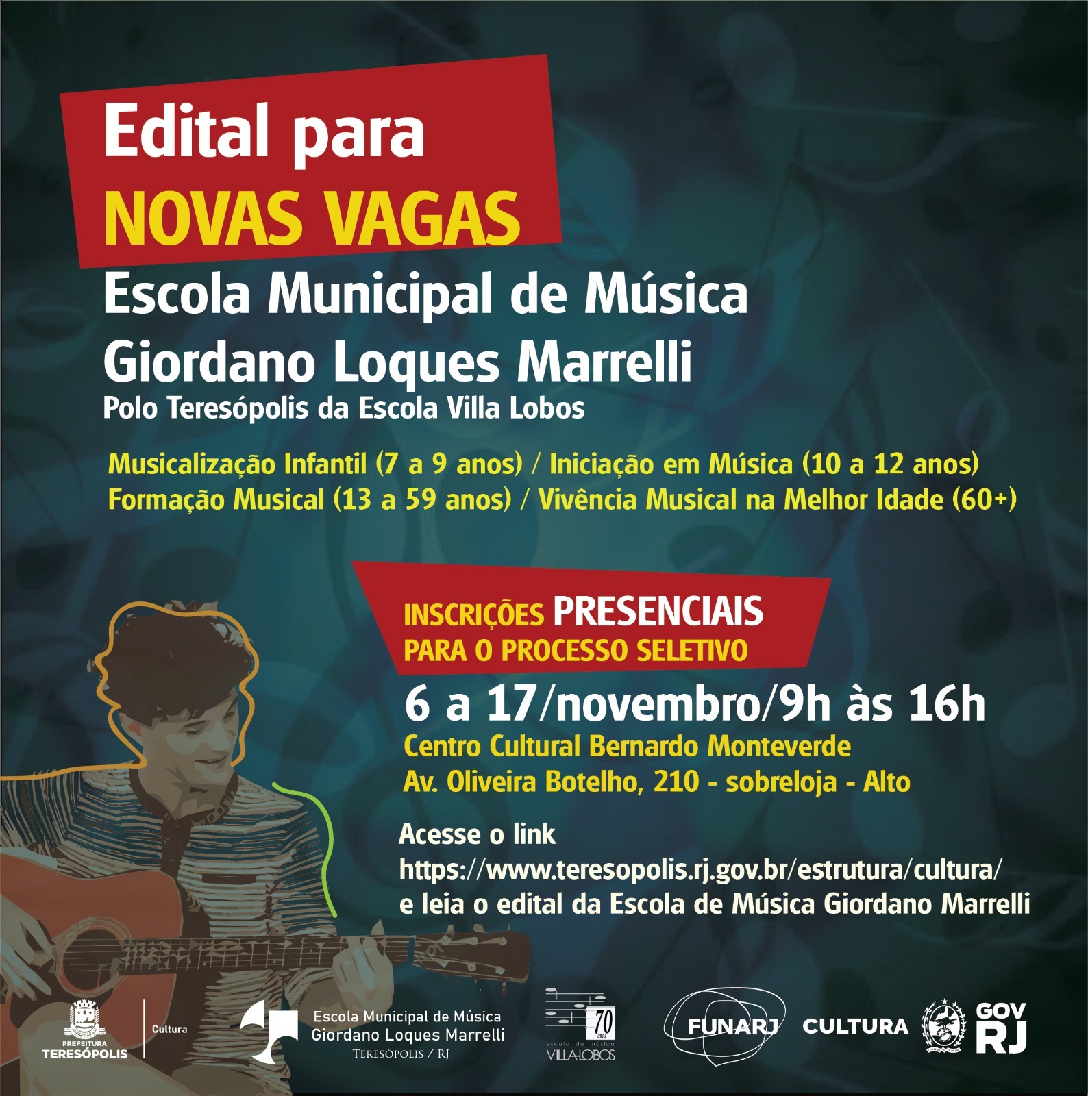 Inscrições para 58 vagas na Escola Municipal de Música de Teresópolis terminam nesta sexta, 17 de novembro