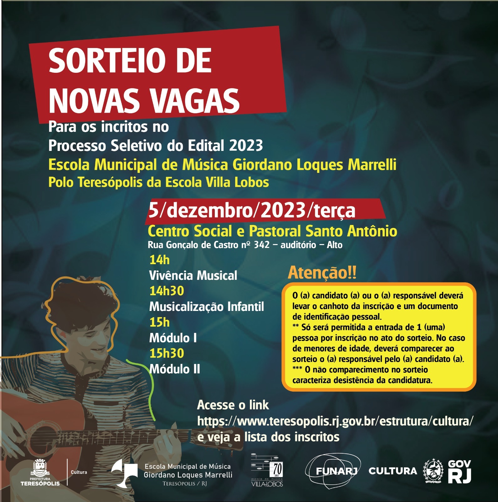 Secretaria de Cultura divulga a lista de inscritos para a Escola de Música Villa-Lobos – Polo Teresópolis