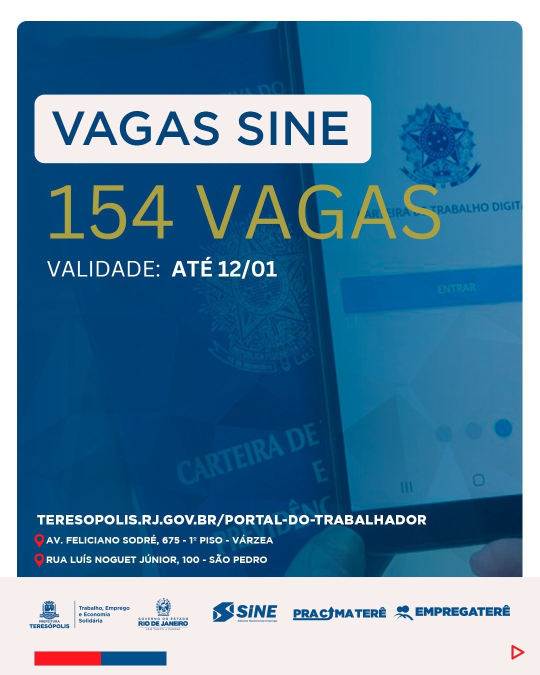 Programa 'Emprega Terê': Sine divulga 154 vagas de emprego até o dia 12 de janeiro