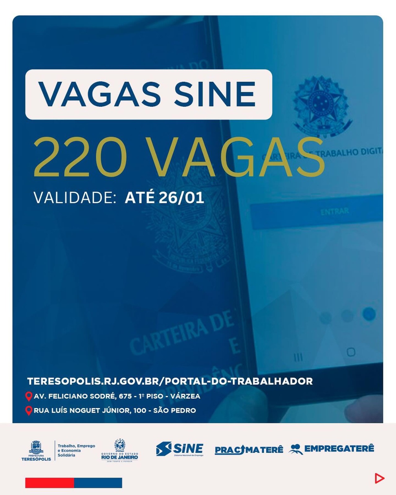 'Emprega Terê': Sine divulga 220 vagas de emprego