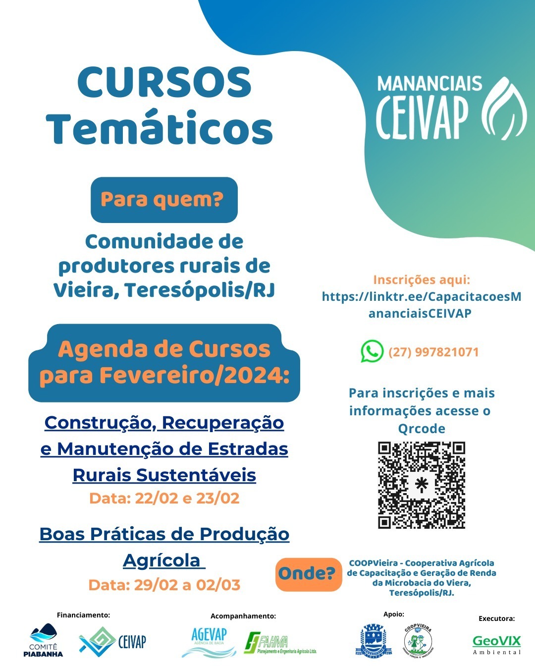 PROGRAMA MANANCIAIS: Prefeitura é parceira do CEIVAP e Comitê Piabanha na promoção de capacitação em Vieira, no interior