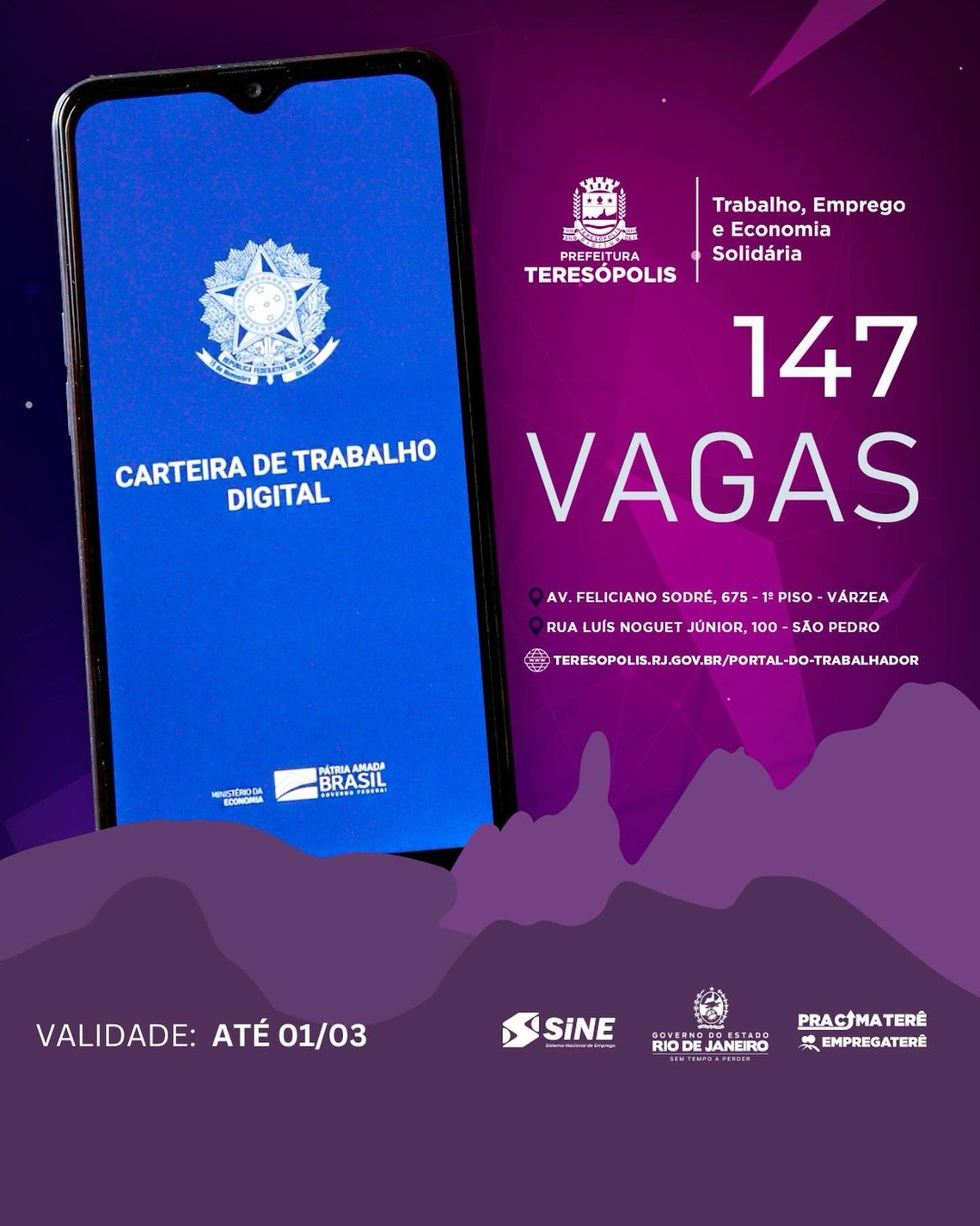 'Emprega Terê': Sine divulga 147 vagas de emprego   