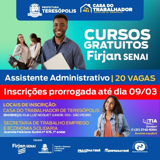 Prorrogadas as inscrições para curso gratuito de Assistente Administrativo na Casa do Trabalhador de Teresópolis