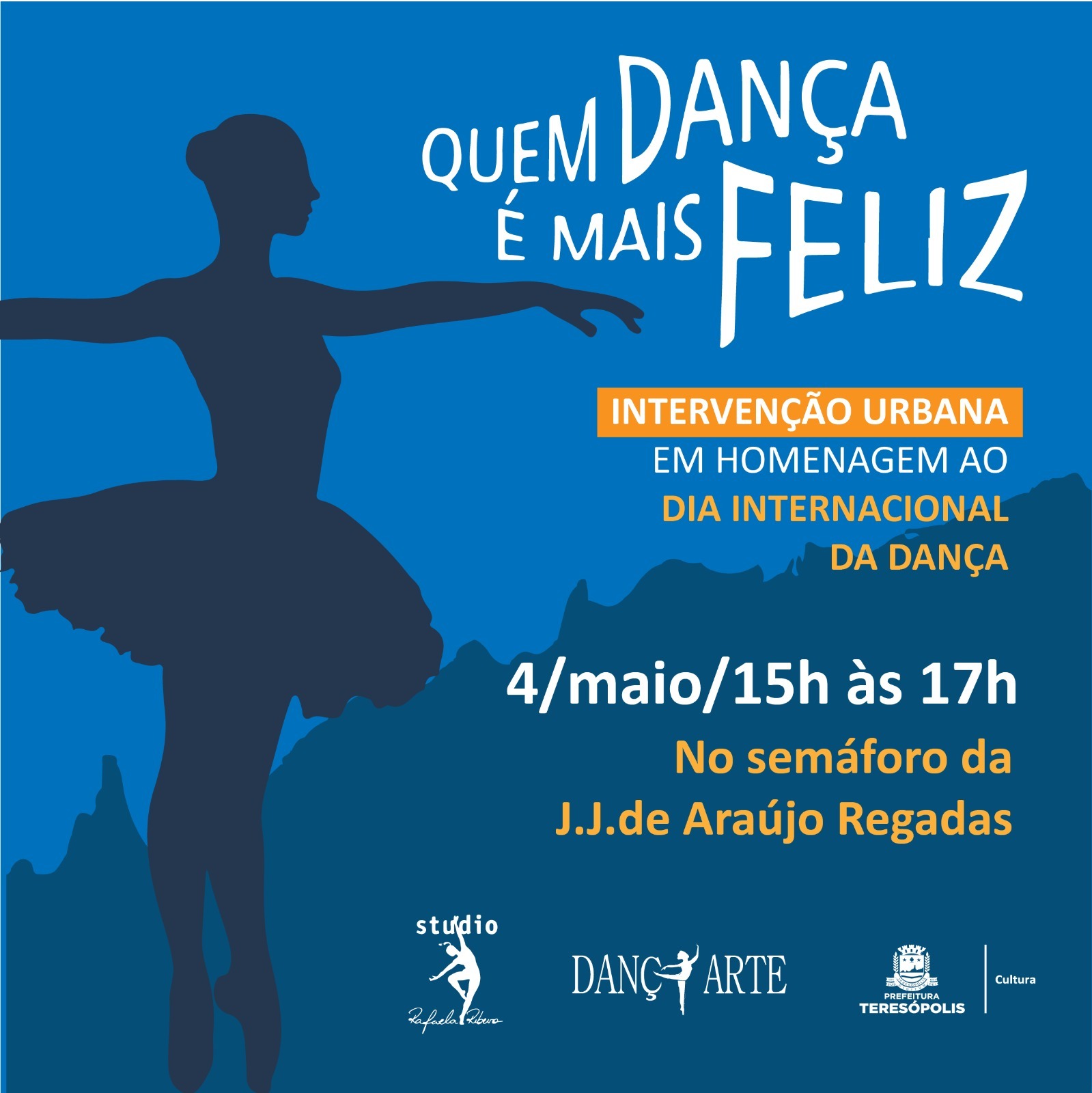 Dia Internacional da Dança terá intervenção artística 'Quem Dança é Mais Feliz' no centro de Teresópolis no próximo sábado, 4