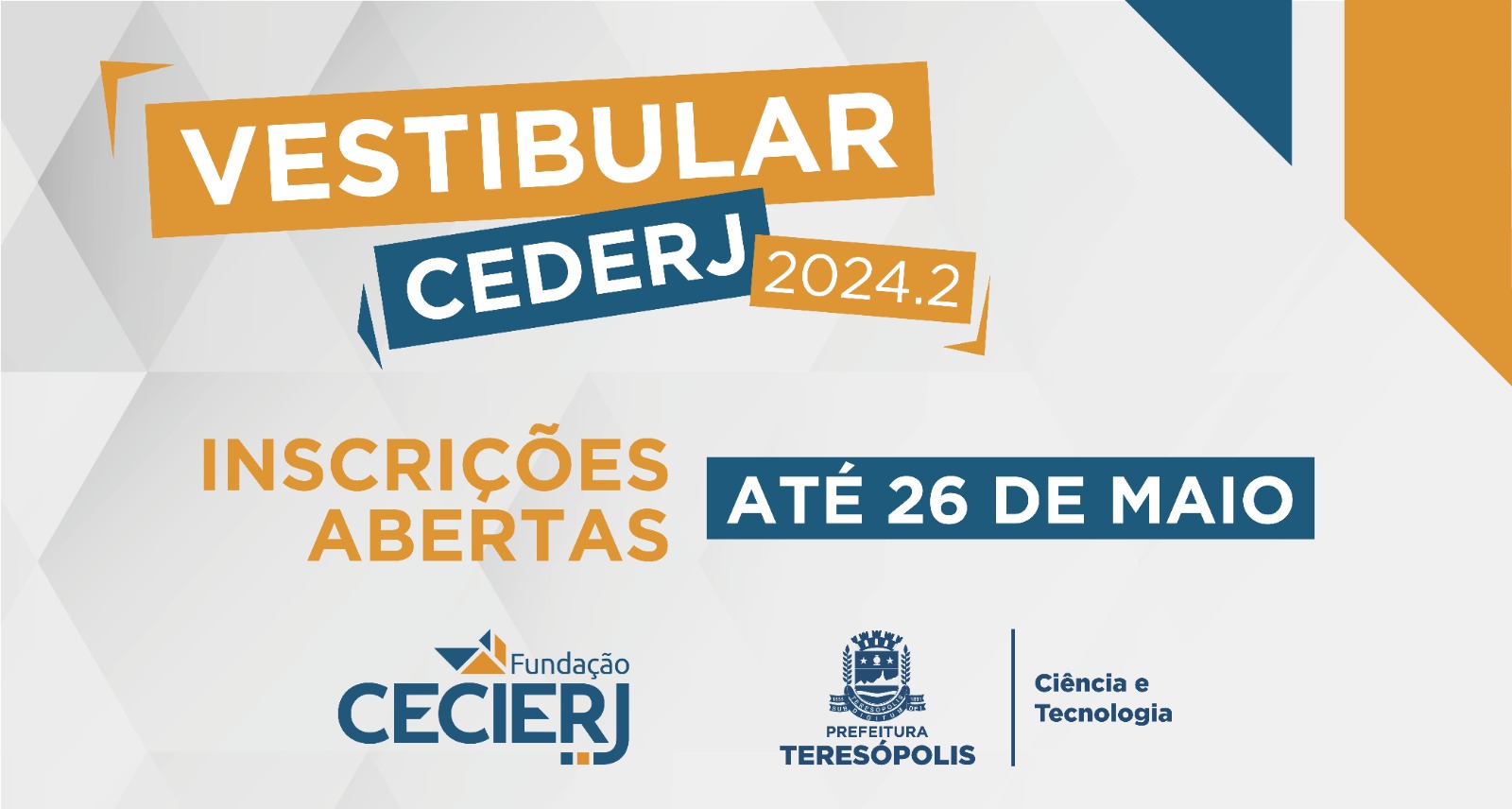 Inscrições para o Vestibular Cederj 2024.2 abertas até o próximo dia 26