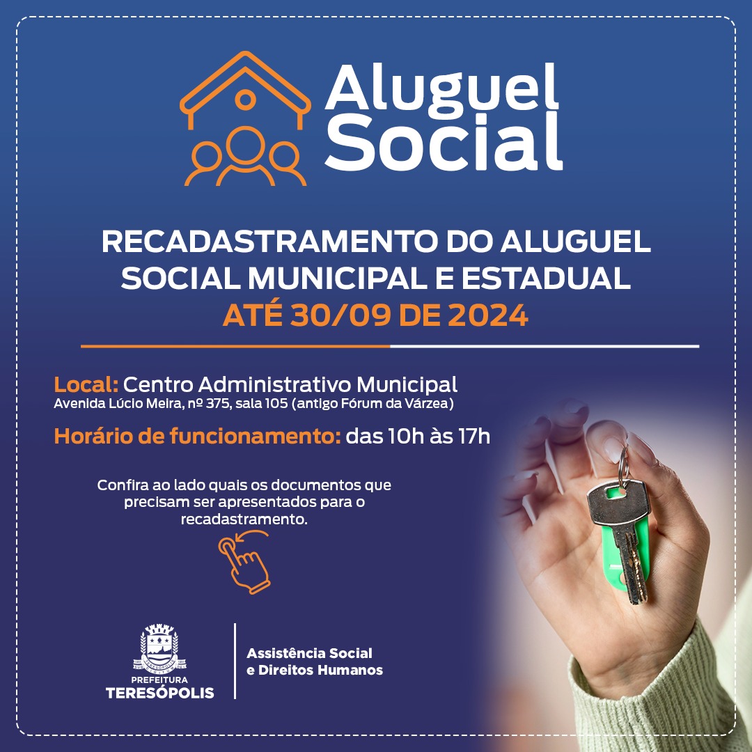 Prefeitura convoca beneficiários para o recadastramento do Aluguel Social 2024