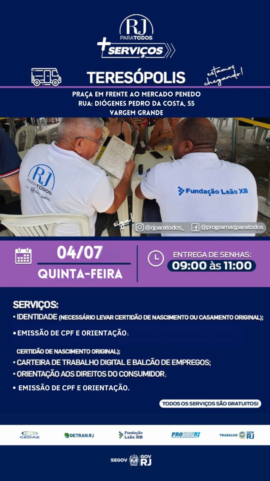 Prefeitura de Teresópolis e Governo do Estado levam serviços gratuitos do 'RJ para Todos' para Vargem Grande