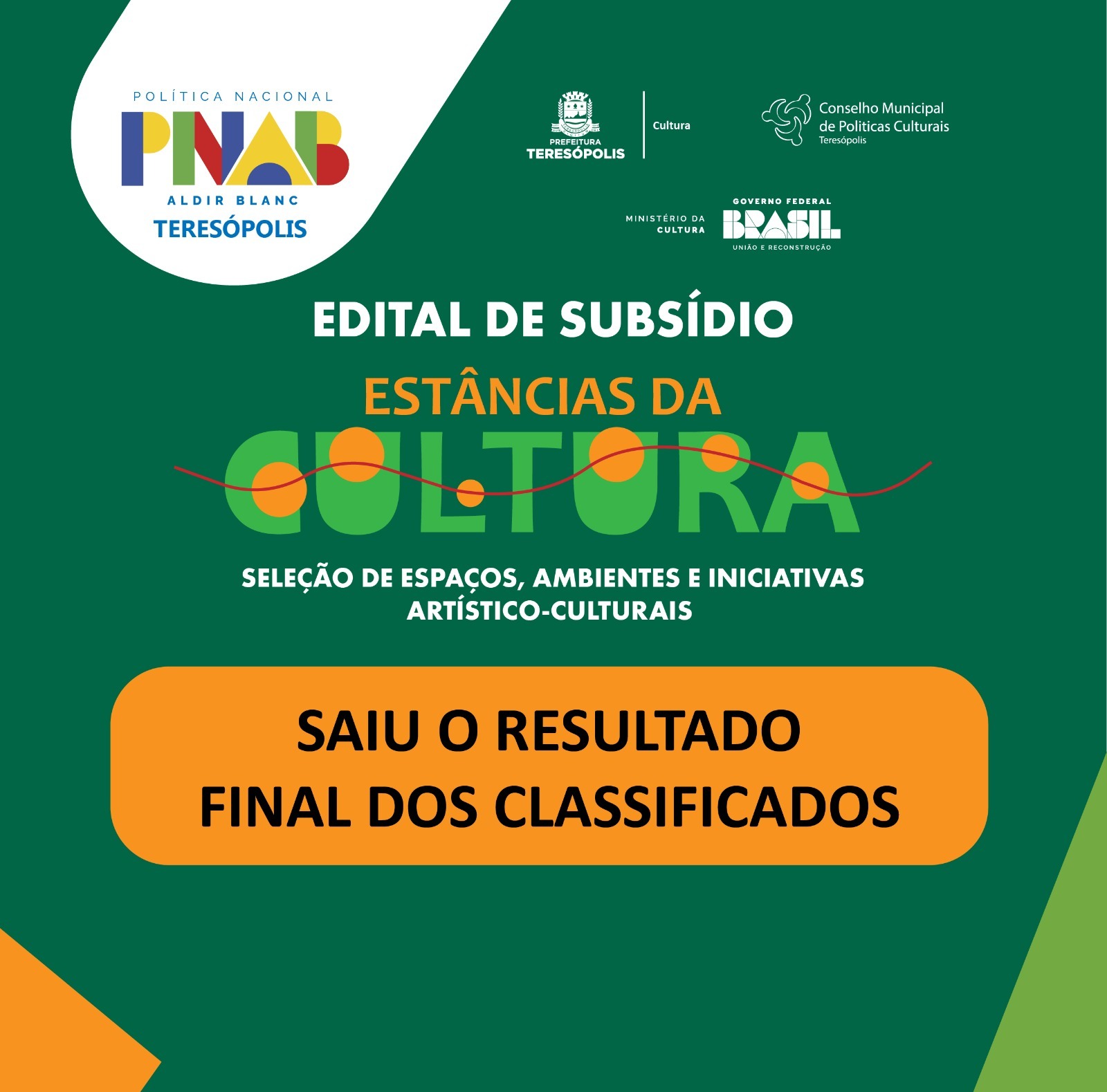 PNAB Estâncias da Cultura: Teresópolis divulga resultado final do edital de subsídio para manutenção de espaços culturais