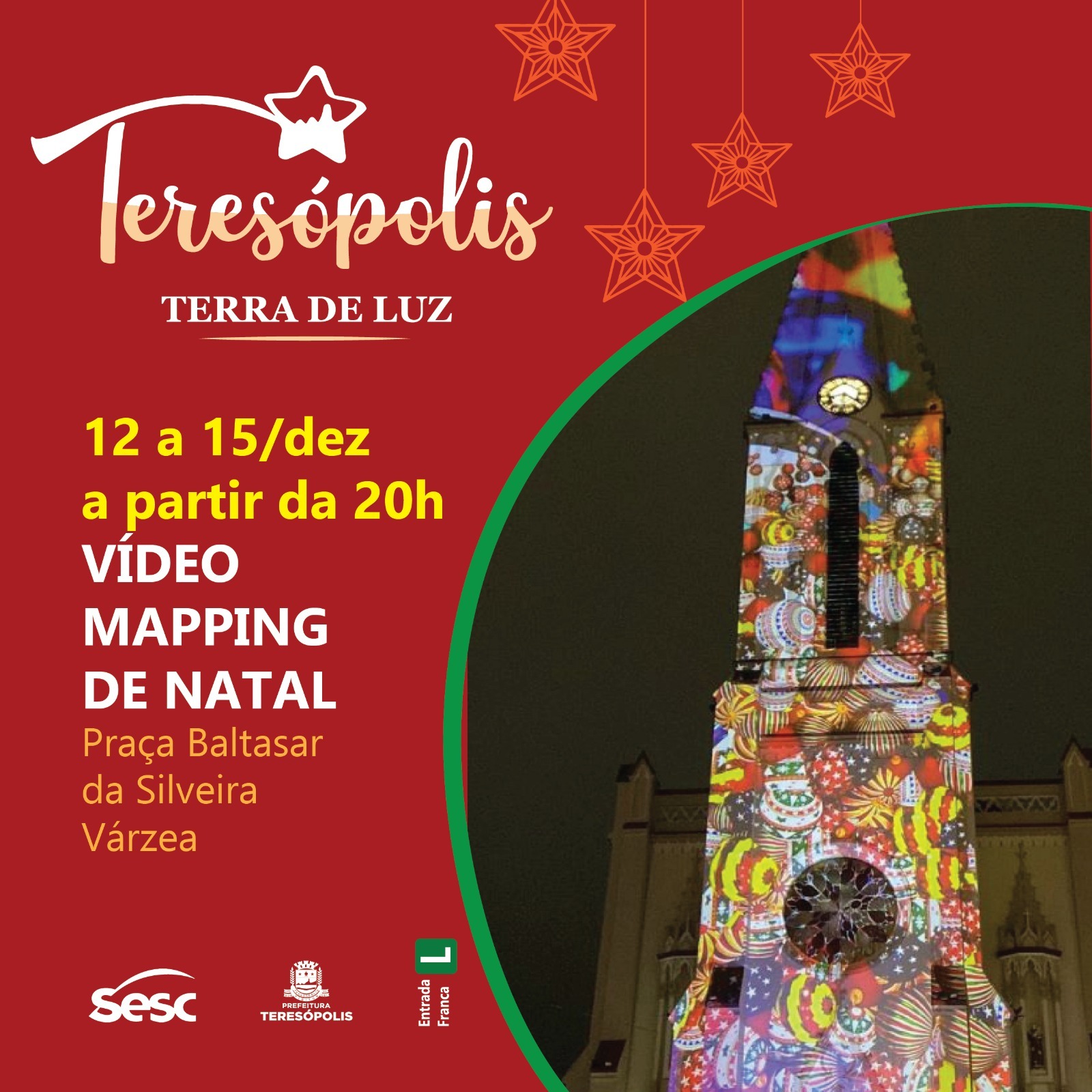 Natal 2024: Mapping na fachada da Matriz de Santa Teresa marca a programação em Teresópolis