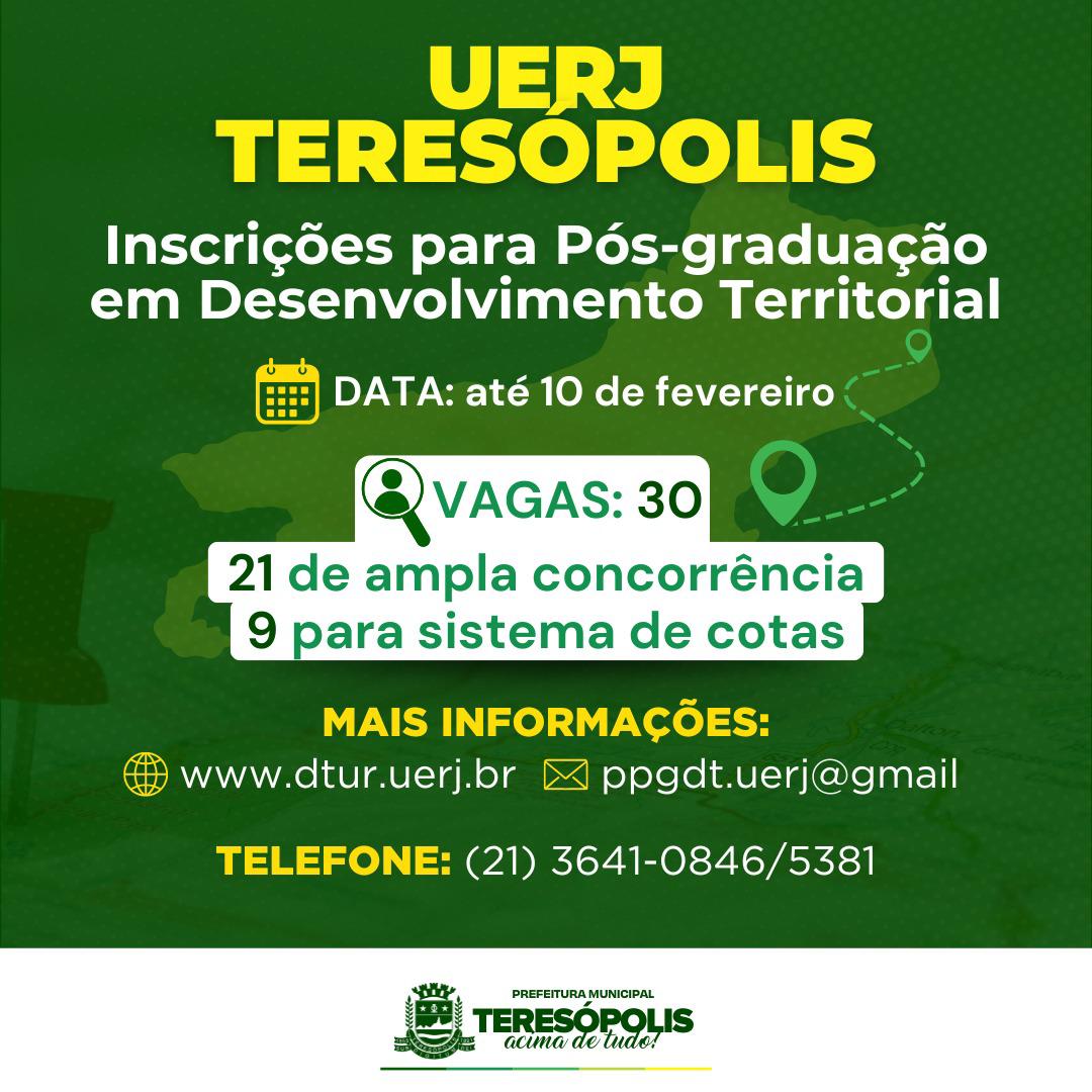 UERJ Teresópolis: Inscrições para Pós-graduação em Desenvolvimento Territorial seguem até 10/02