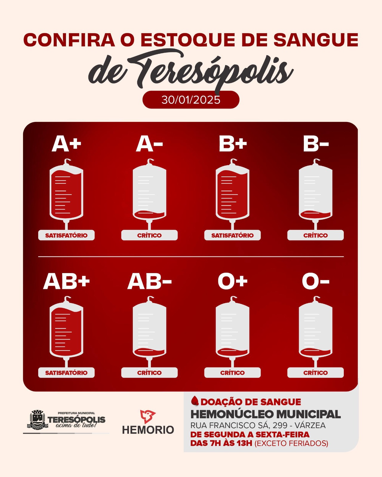 Hemonúcleo de Teresópolis convida população a doar sangue