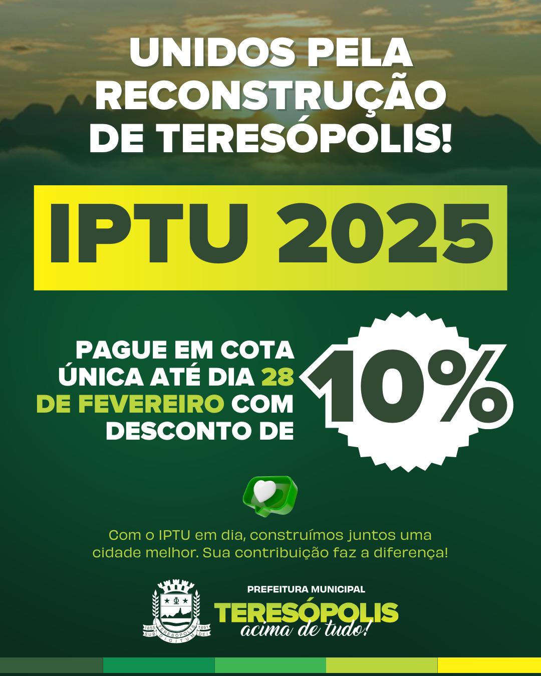 IPTU 2025: Cota única paga até 28 de fevereiro tem 10% de desconto em Teresópolis