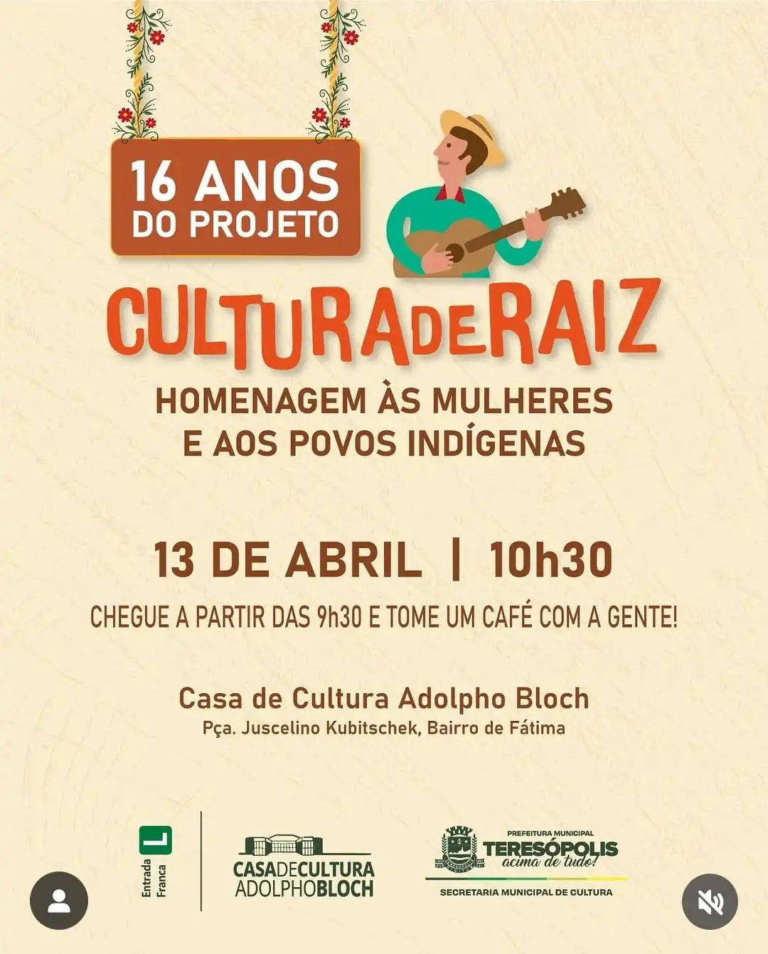 Cultura de Raiz: Edição especial neste domingo, 13 de abril, comemora os 16 anos do projeto na Casa de Cultura de Teresópolis