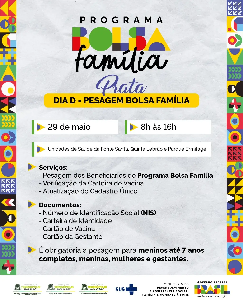 CRAS Prata promove Dia D da pesagem do Bolsa Família em mais três unidades de saúde.