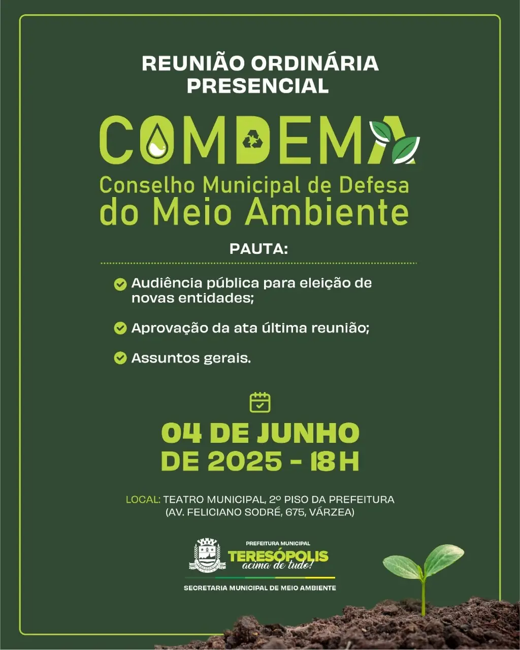 COMDEMA: reunião ordinária acontece nesta quarta, dia 4, no Teatro
