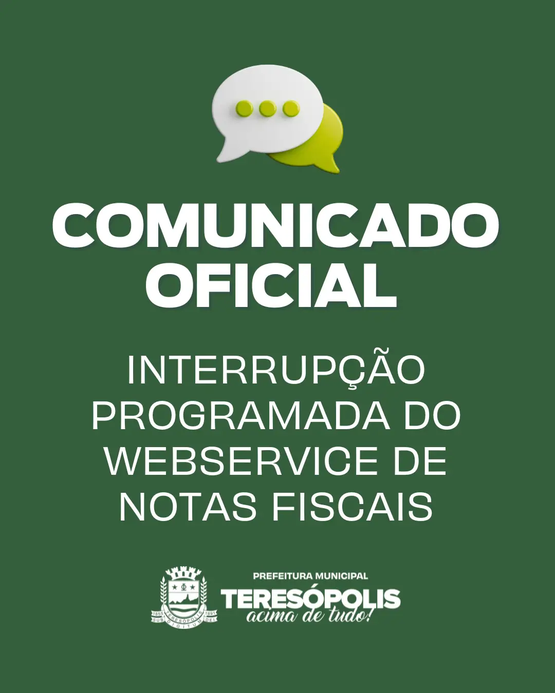 COMUNICADO OFICIAL – INTERRUPÇÃO PROGRAMADA DO WEBSERVICE DE NOTAS FISCAIS
