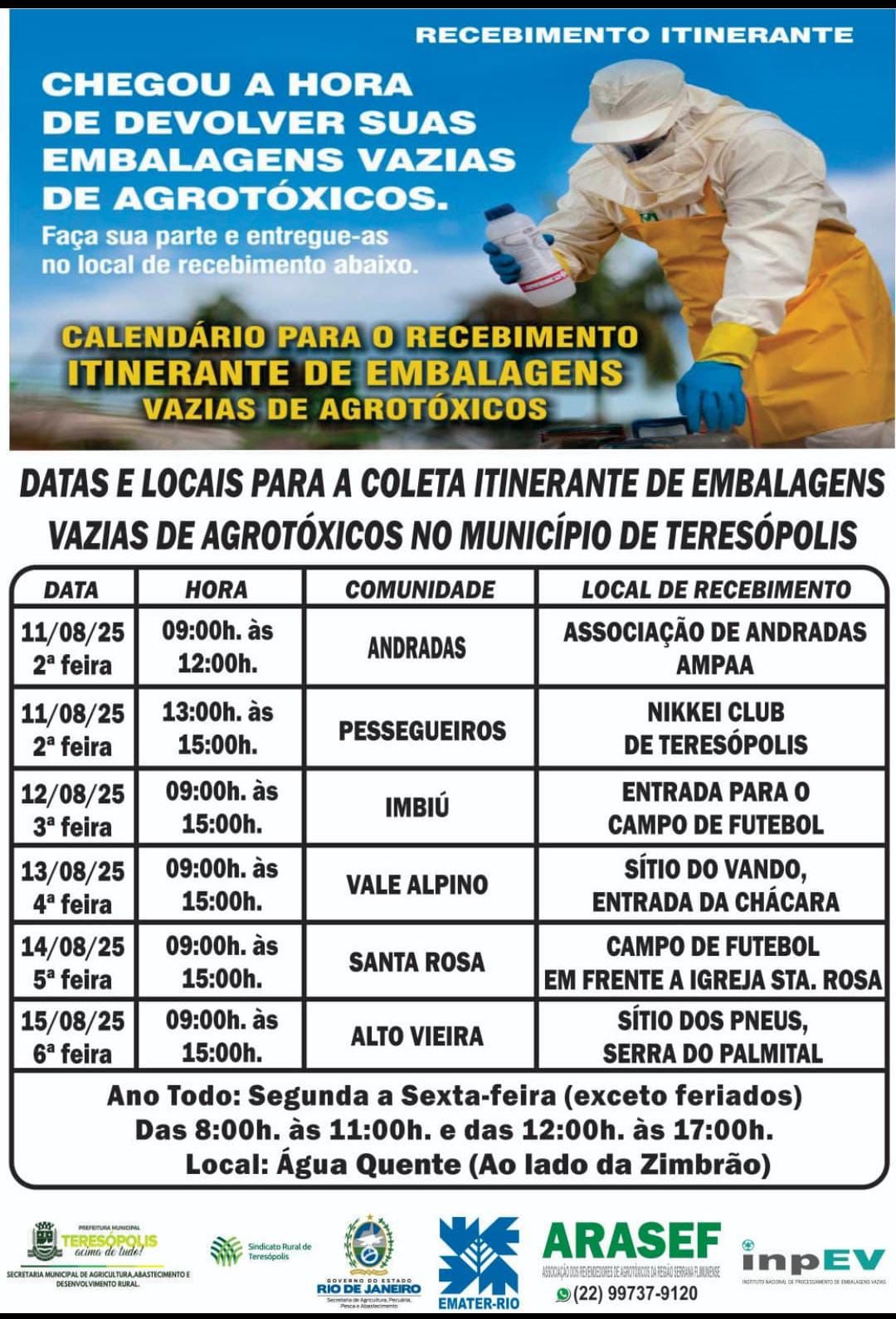 Coleta Itinerante de Embalagens Vazias de Agrotóxicos Acontece no Interior de Teresópolis