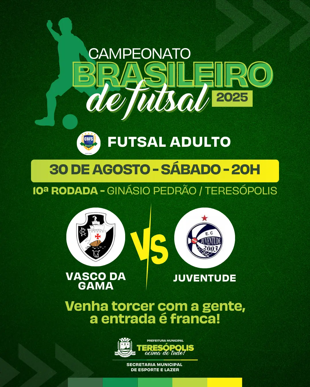 10ª rodada do Brasileiro de Futsal: Vasco da Gama encara o Juventude neste sábado no Ginásio Pedrão