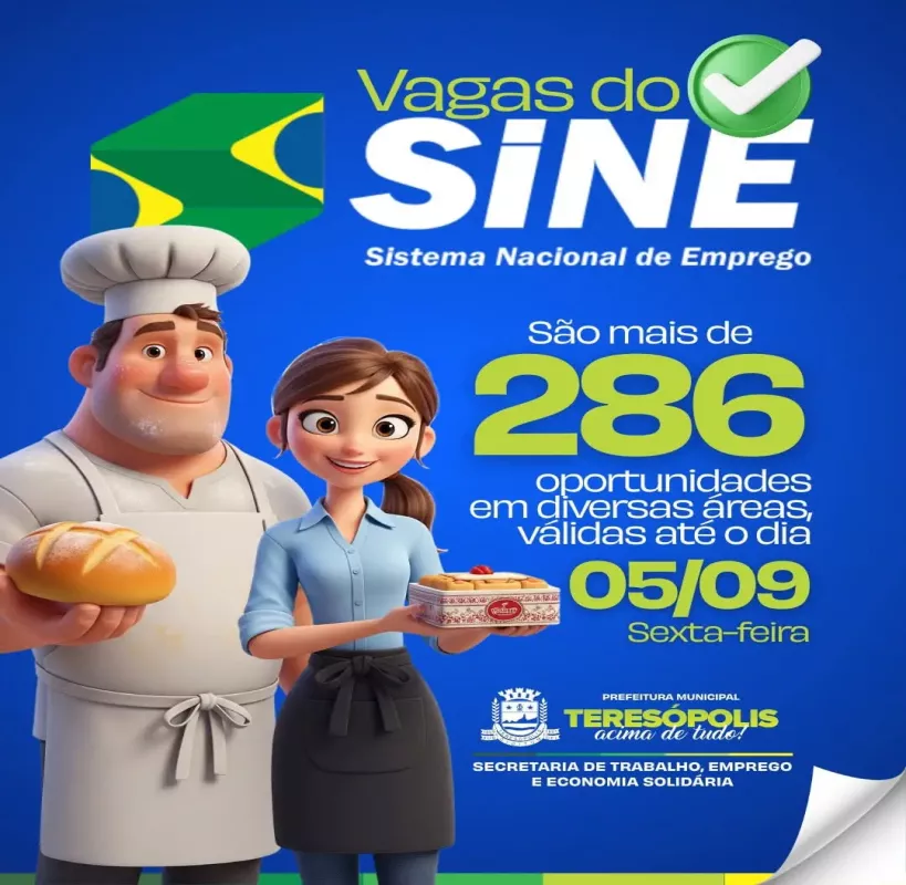 Sine Teresópolis tem 286 vagas de emprego até sexta, 5 de setembro