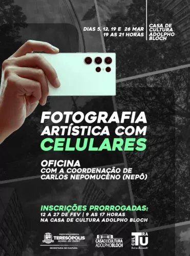 Aberta a temporada de matrículas para oficina de Fotografia Artística com Celulares na Casa de Cultura de Teresópolis
